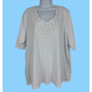 Susan Graver Crocheted Trim Short Sleeve Stretch Cotton Shirt Top Womens Size 2X